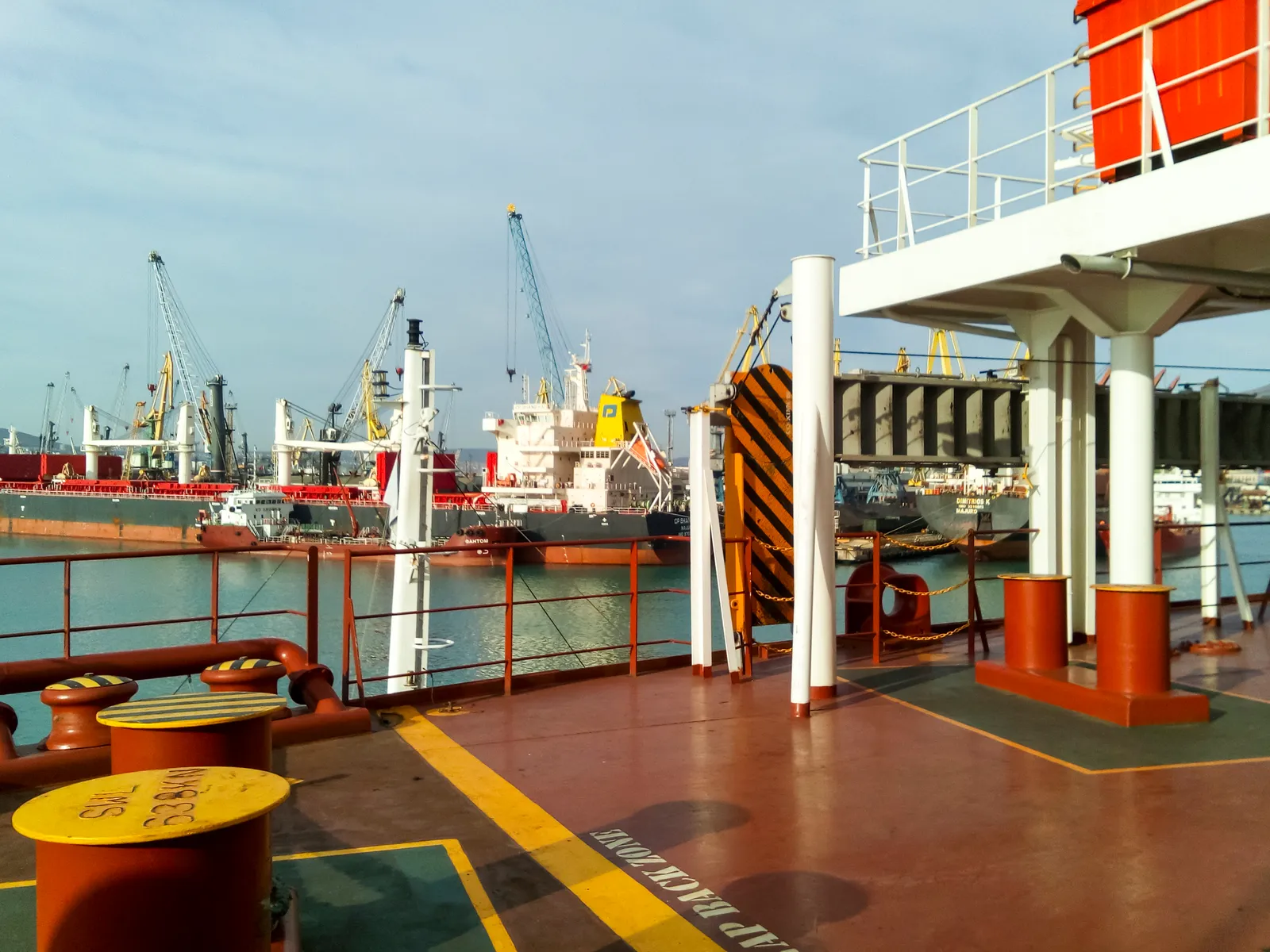 Offshore oil-and-gas platform deck at sea.